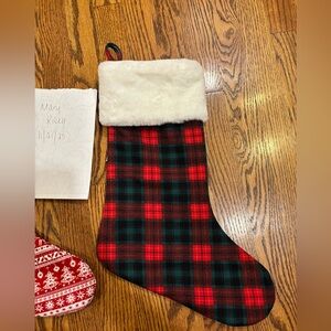 Little Sleepies Red and Black Plaid Stocking with White Faux Fur Cuff